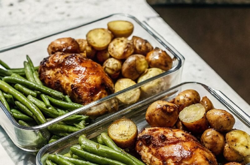 Glazed Chicken Thighs with Roasted Potatoes and Green Beans (Meal Prep)