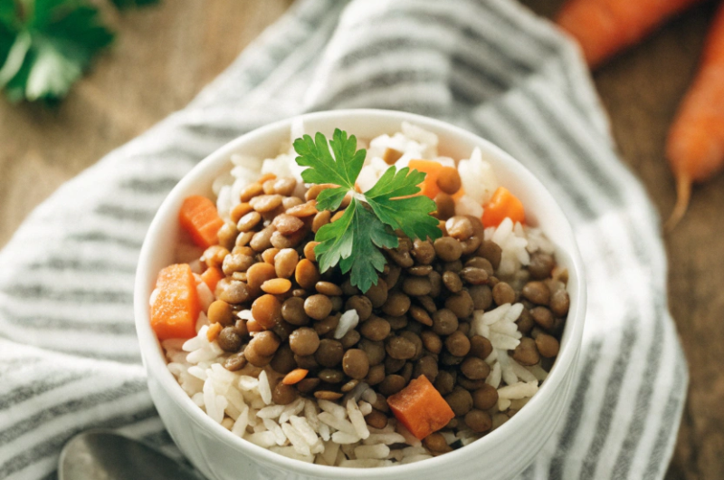 Lentils and Rice in Rice Cooker